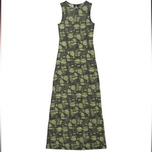 The Ragged Priest Lime Black Mesh Holey Print Sheer Sleeveless Dress NWOT XS